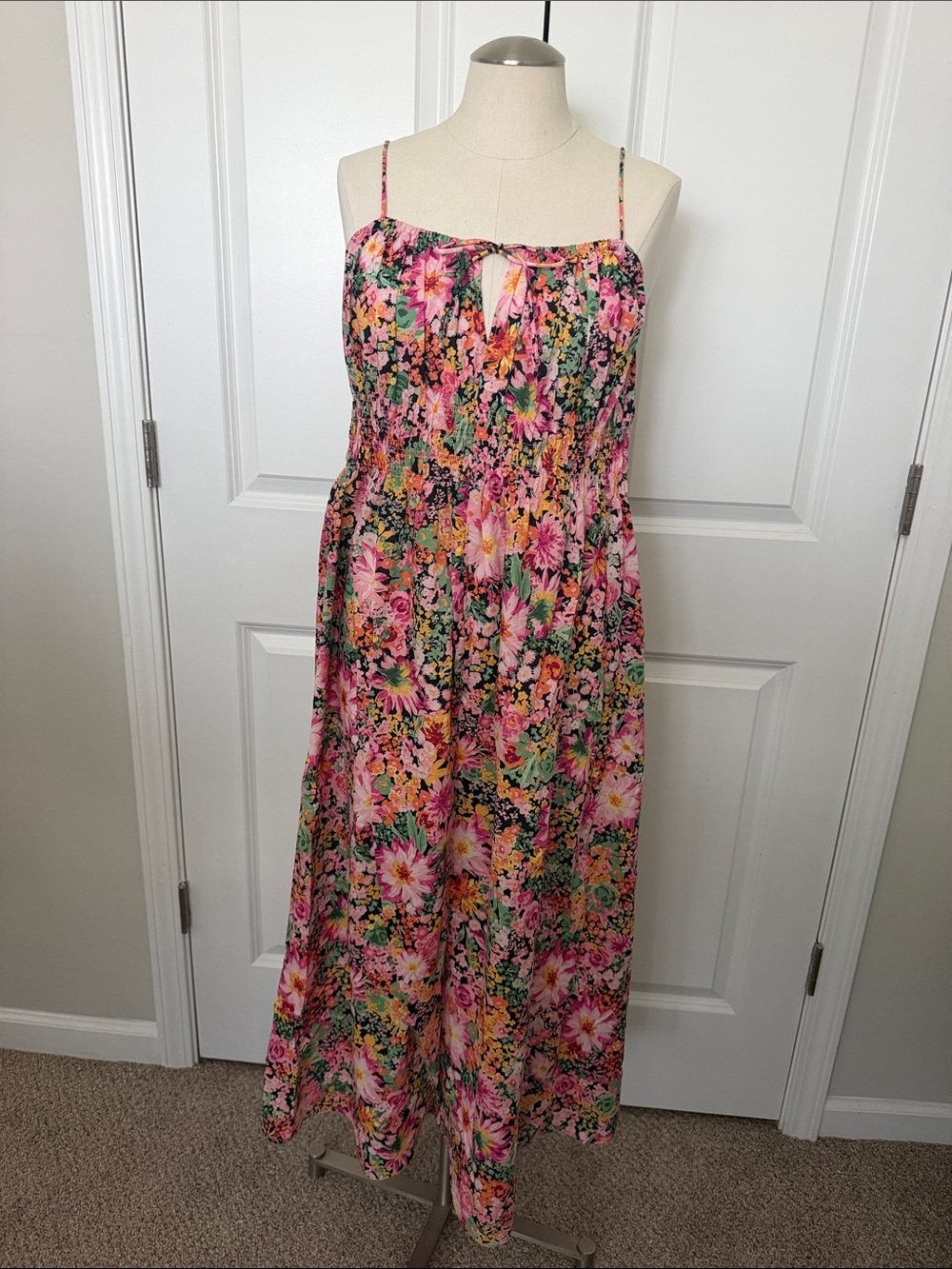 H&M Pink and Green Floral Maxi Dress